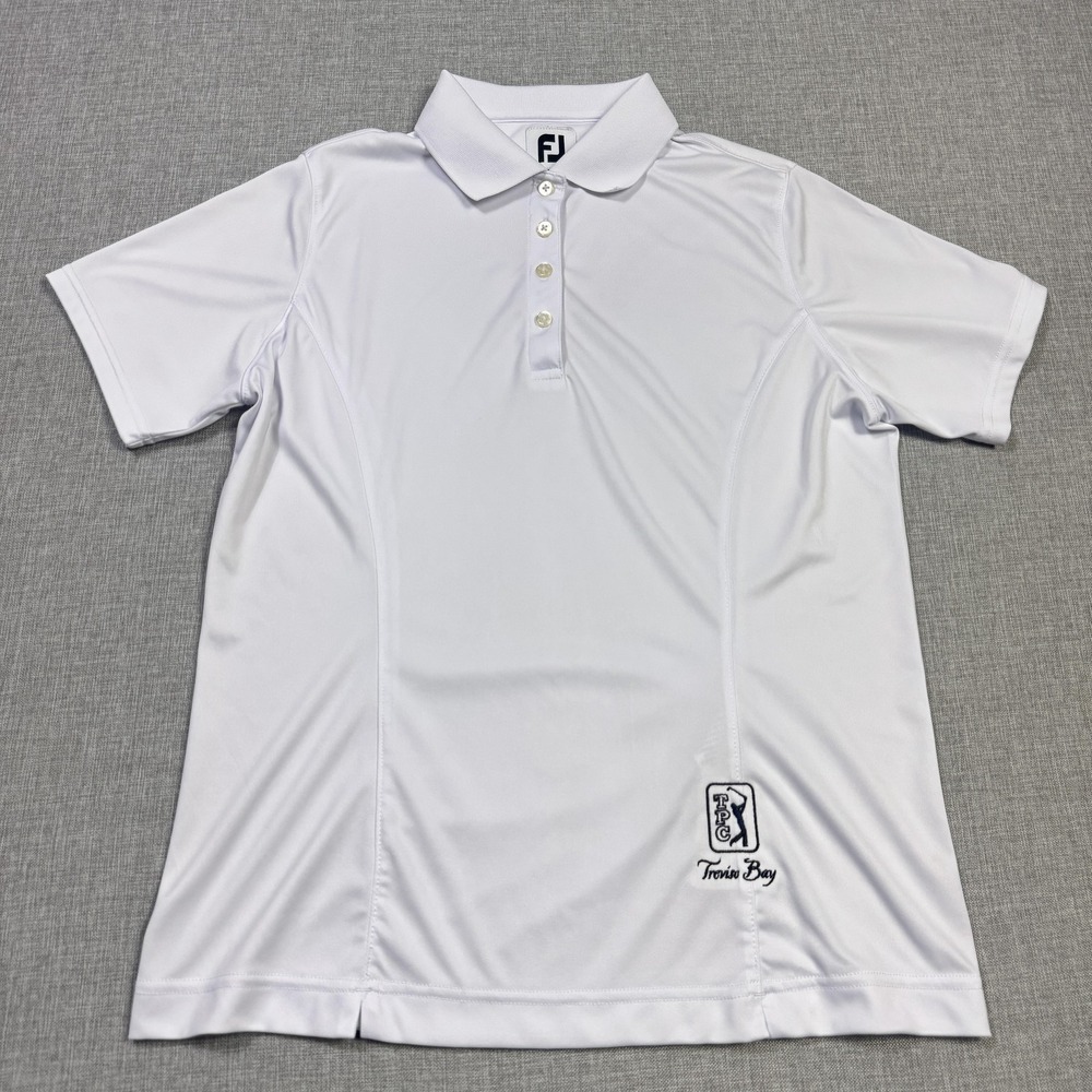 FootJoy Treviso Bay Golf Polo Shirt Women's Medium White Polyester Short Sleeve‎